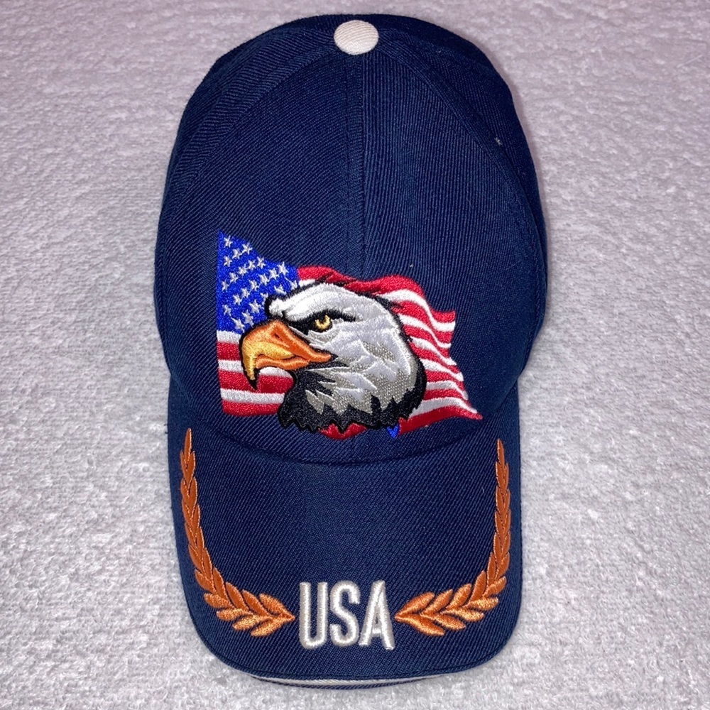 United States USA Flag Country Eagle Symbol Adjustable Curved Bill Navy Hat Cap